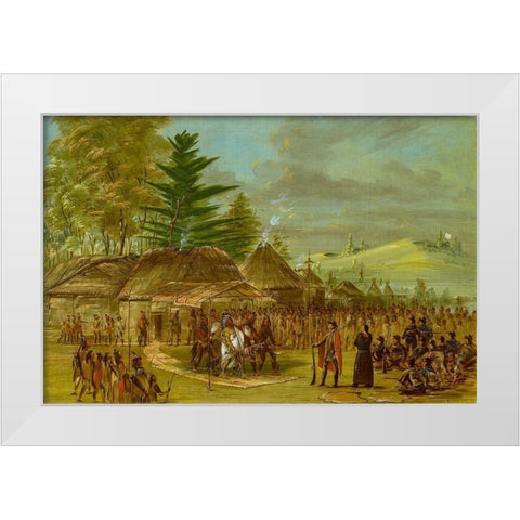 Chief of the Taensa Indians Receiving La Salle White Modern Wood Framed Art Print by Catlin, George