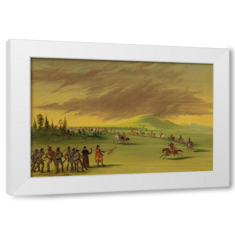 La Salle Meets a War Party of Cenis Indians on a Texas Prairie. April 25, 1686 White Modern Wood Framed Art Print by Catlin, George