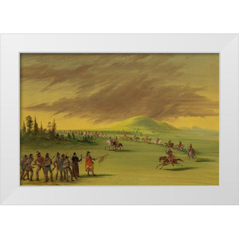 La Salle Meets a War Party of Cenis Indians on a Texas Prairie. April 25, 1686 White Modern Wood Framed Art Print by Catlin, George