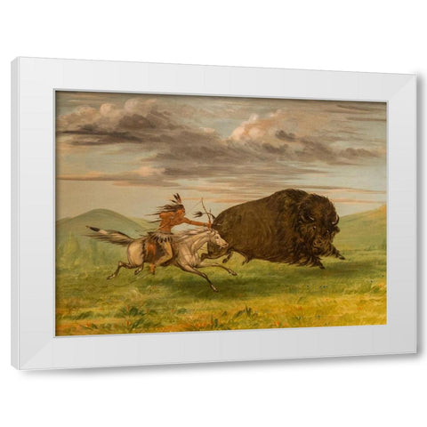 Indian Killing Buffalo with Bow and Arrow White Modern Wood Framed Art Print by Catlin, George