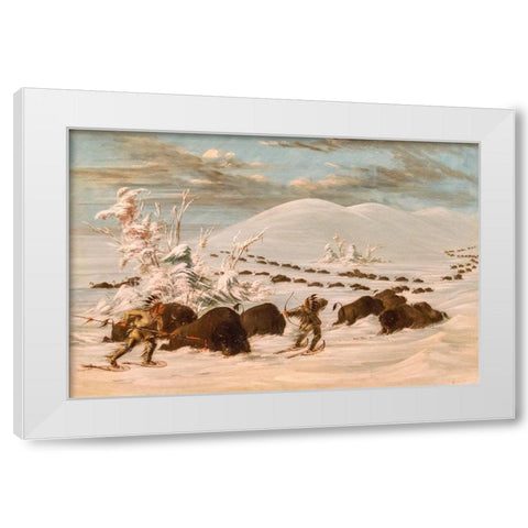 Winter Sport of Killing Buffalo White Modern Wood Framed Art Print by Catlin, George