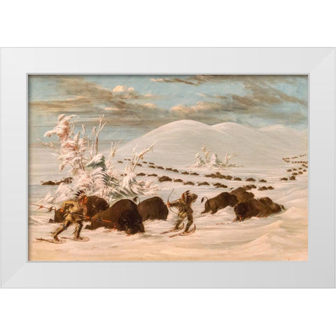 Winter Sport of Killing Buffalo White Modern Wood Framed Art Print by Catlin, George