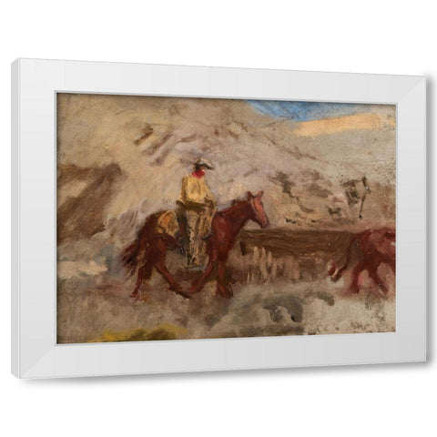 Sketch of a Cowboy at Work White Modern Wood Framed Art Print by Eakins, Thomas