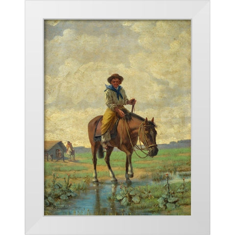 A cowboy White Modern Wood Framed Art Print by Bouchet, Jose