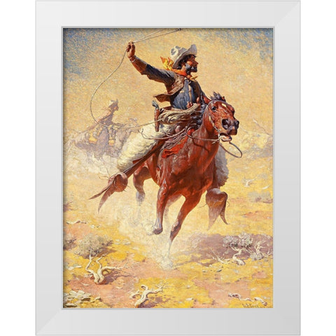 The Roping White Modern Wood Framed Art Print by Leigh, William Robinson