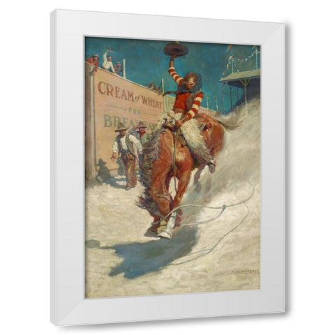 Bronco Buster White Modern Wood Framed Art Print by Wyeth, N.C.