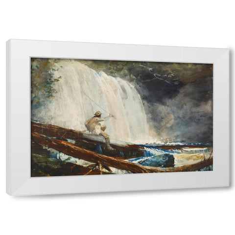 Waterfall in the Adirondacks White Modern Wood Framed Art Print by Homer, Winslow