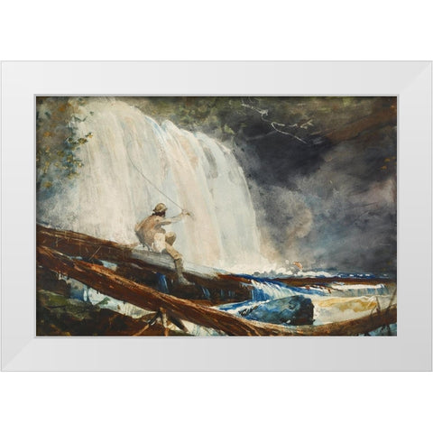 Waterfall in the Adirondacks White Modern Wood Framed Art Print by Homer, Winslow