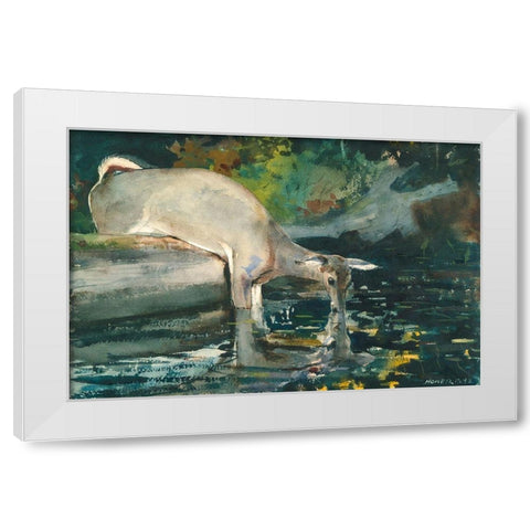 Deer Drinking White Modern Wood Framed Art Print by Homer, Winslow