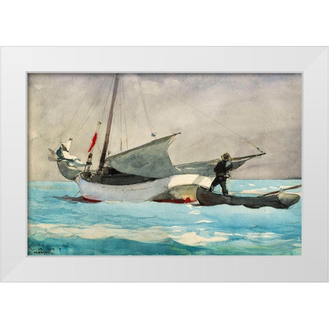 Stowing Sail White Modern Wood Framed Art Print by Homer, Winslow