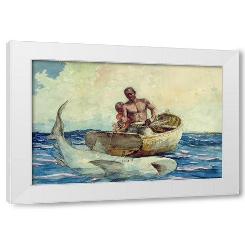 Shark fishing White Modern Wood Framed Art Print by Homer, Winslow