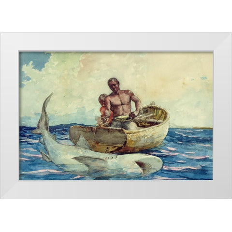 Shark fishing White Modern Wood Framed Art Print by Homer, Winslow