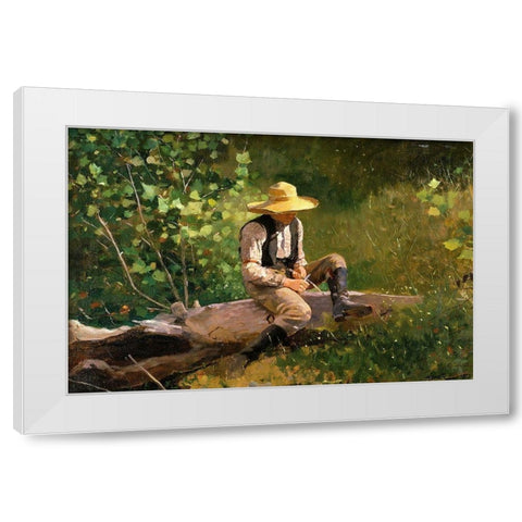 The whittling Boy White Modern Wood Framed Art Print by Homer, Winslow