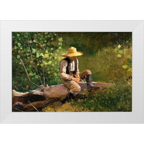 The whittling Boy White Modern Wood Framed Art Print by Homer, Winslow