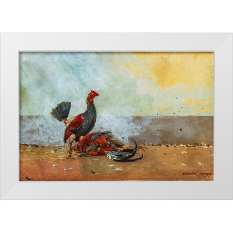 The Cock Fight White Modern Wood Framed Art Print by Homer, Winslow