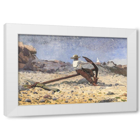 Boy with Anchor White Modern Wood Framed Art Print by Homer, Winslow