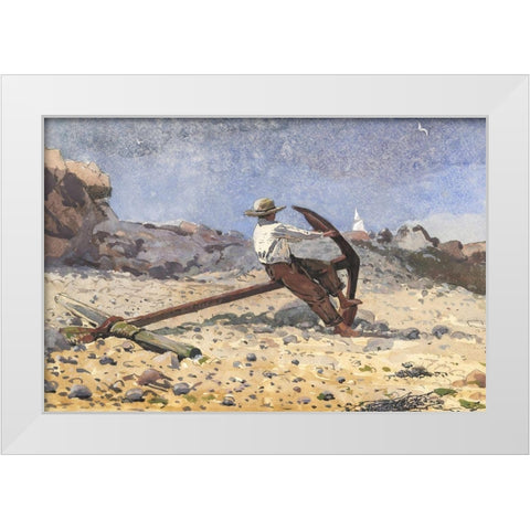 Boy with Anchor White Modern Wood Framed Art Print by Homer, Winslow