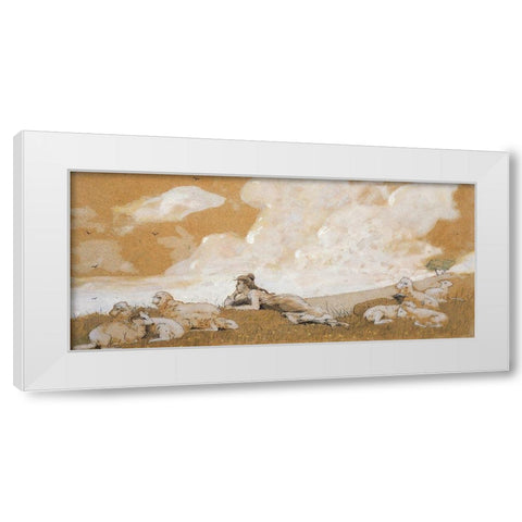 Girl and sheep White Modern Wood Framed Art Print by Homer, Winslow