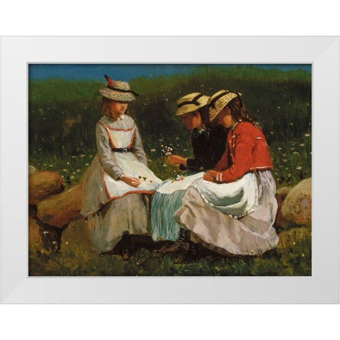 Girls in a Landscape White Modern Wood Framed Art Print by Homer, Winslow