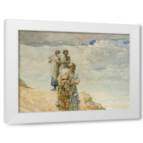 On The Cliff, Cullercoats White Modern Wood Framed Art Print by Homer, Winslow