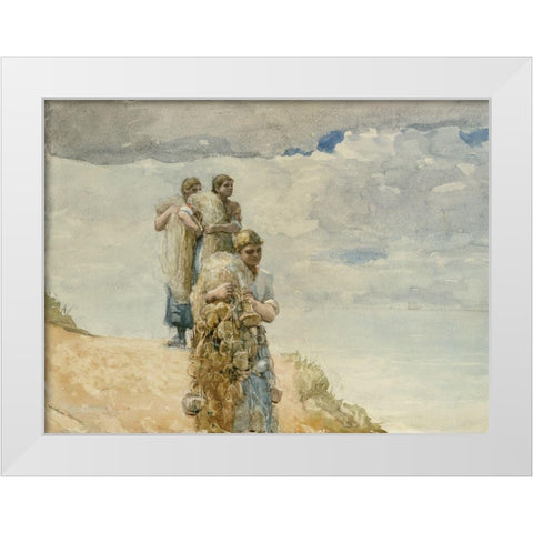 On The Cliff, Cullercoats White Modern Wood Framed Art Print by Homer, Winslow