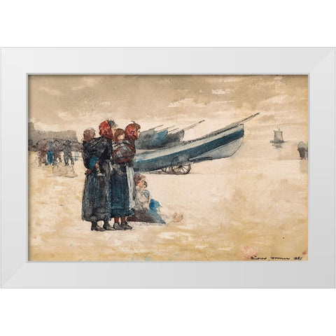 On the Beach, Tynemouth White Modern Wood Framed Art Print by Homer, Winslow