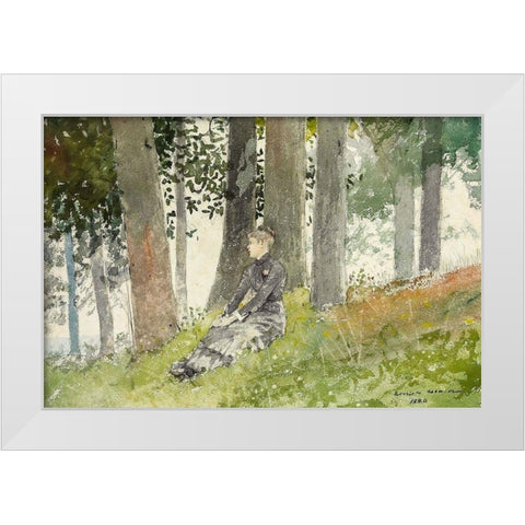 Girl Seated in a Grove White Modern Wood Framed Art Print by Homer, Winslow