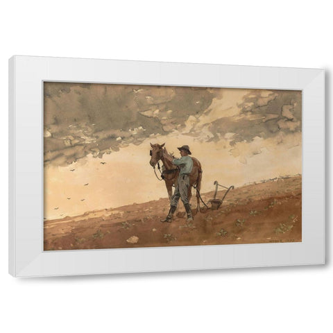 Man with Plow Horse White Modern Wood Framed Art Print by Homer, Winslow