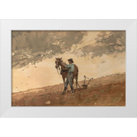 Man with Plow Horse White Modern Wood Framed Art Print by Homer, Winslow