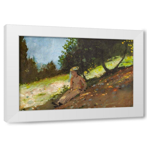 Shepherdess Resting White Modern Wood Framed Art Print by Homer, Winslow