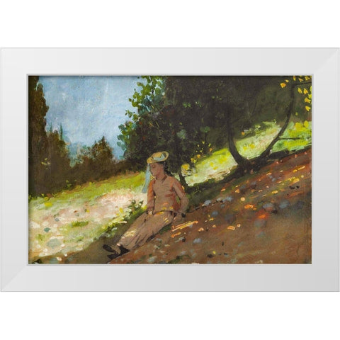 Shepherdess Resting White Modern Wood Framed Art Print by Homer, Winslow