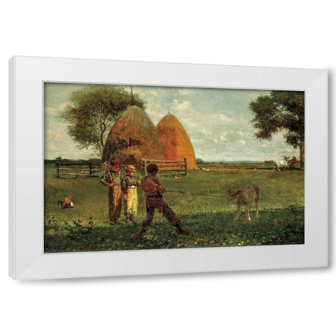 Weaning the Calf White Modern Wood Framed Art Print by Homer, Winslow