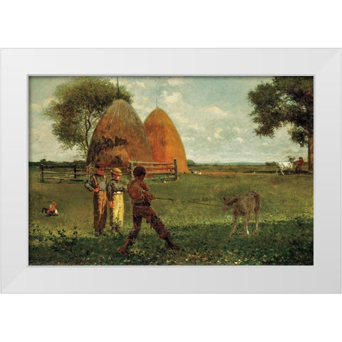 Weaning the Calf White Modern Wood Framed Art Print by Homer, Winslow