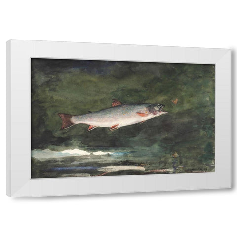 Leaping Trout White Modern Wood Framed Art Print by Homer, Winslow