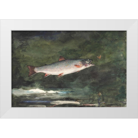 Leaping Trout White Modern Wood Framed Art Print by Homer, Winslow