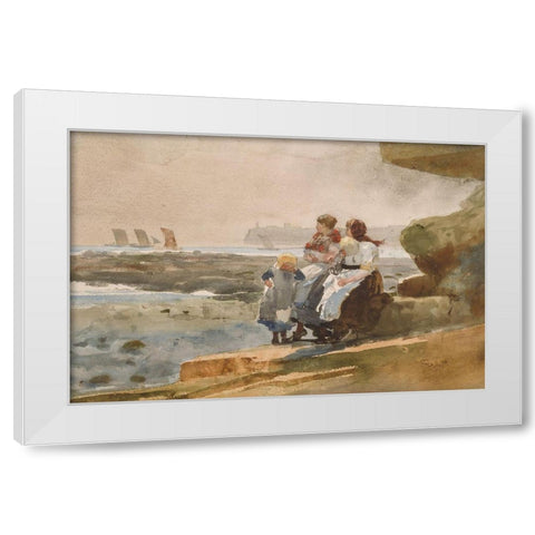 Under the Cliff, Cullercoats White Modern Wood Framed Art Print by Homer, Winslow