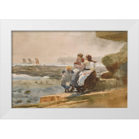 Under the Cliff, Cullercoats White Modern Wood Framed Art Print by Homer, Winslow
