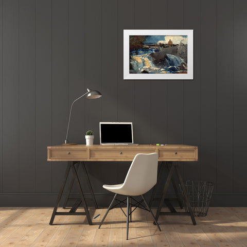 Casting in the Falls White Modern Wood Framed Art Print by Homer, Winslow