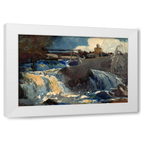 Casting in the Falls White Modern Wood Framed Art Print by Homer, Winslow