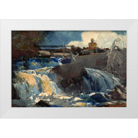 Casting in the Falls White Modern Wood Framed Art Print by Homer, Winslow