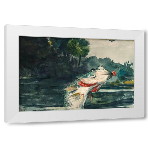 Life-Size Black Bass White Modern Wood Framed Art Print by Homer, Winslow