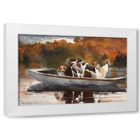 Hunting Dogs in Boat White Modern Wood Framed Art Print by Homer, Winslow
