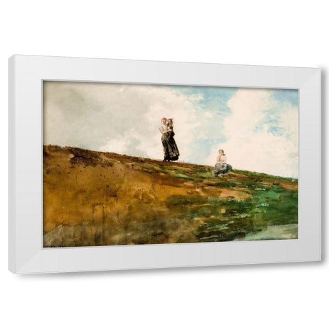 Watching from the Cliffs White Modern Wood Framed Art Print by Homer, Winslow
