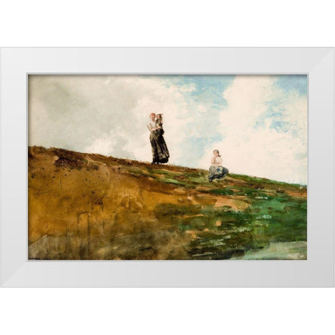 Watching from the Cliffs White Modern Wood Framed Art Print by Homer, Winslow