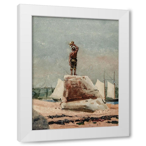 Boy Hailing Schooners White Modern Wood Framed Art Print by Homer, Winslow