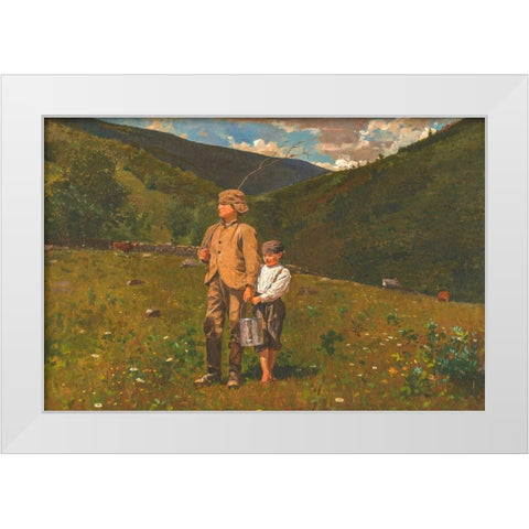 Crossing the Pasture White Modern Wood Framed Art Print by Homer, Winslow