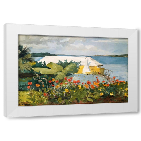 Flower Garden and Bungalow, Bermuda White Modern Wood Framed Art Print by Homer, Winslow