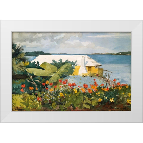 Flower Garden and Bungalow, Bermuda White Modern Wood Framed Art Print by Homer, Winslow