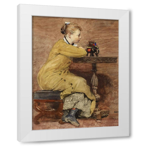 Woman and Elephant White Modern Wood Framed Art Print by Homer, Winslow