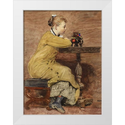 Woman and Elephant White Modern Wood Framed Art Print by Homer, Winslow
